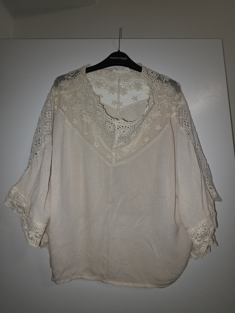 lovestitch Cream Lace-Trim Peasant Blouse